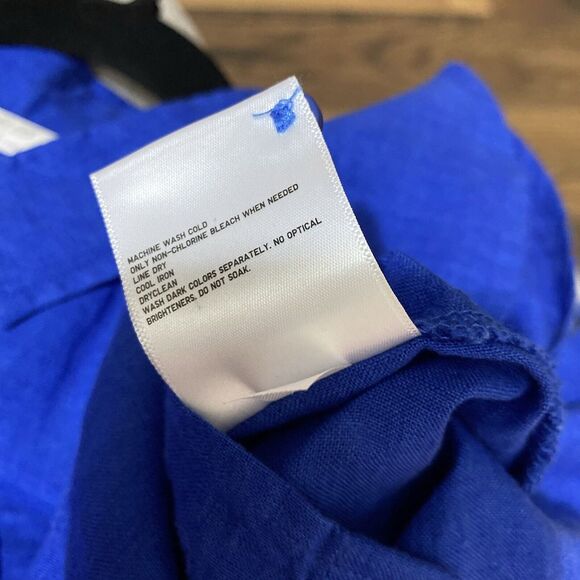 Uniqlo Women's 100% Linen Size Large Cobalt Blue Button Up Sleeveless top - Picture 5 of 5